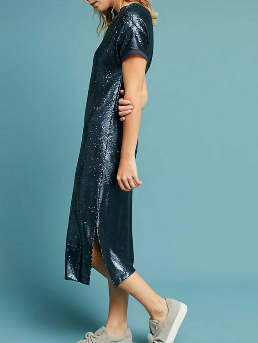 anthropologie sequin shirt dress Pilcro Long-Sleeve Sequin Mini Shirt Dress