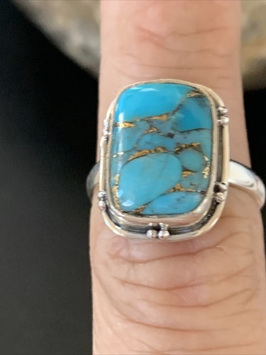 Anello Nativo Mohave Navajo Argento Sterling Turchese Blu Misura 7 11422 - Foto 7 di 12