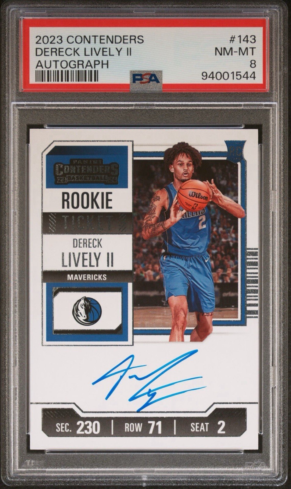 2023 Contenders Dereck Lively II Rookie Ticket On Card Autograph PSA 8 - Mavs