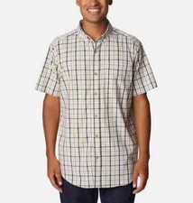 Columbia Men's Rapid Rivers Plaid Short Sleeves Button Down Cotton Shirt Beige S