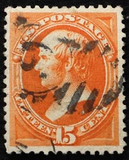 U.S. Used Stamp Scott #163 15c Webster, VF - XF. "6" Duplex Cancel. Choice!