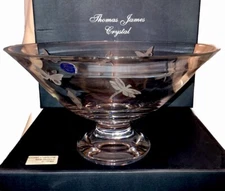Thomas James ￼Crystal Centerpiece bowl 6” x 12” Dragonflies Butterflies Etched￼