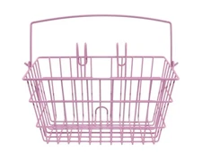 ALTALINE BICYCLE SQUARE SHAPE STEEL FRONT WIRE PINK STORAGE BASKET.