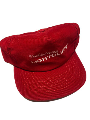Vintage 90s Corduroy Snapback Hat Cap   Cookin  With Lightolier  Red NWOT