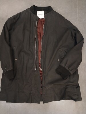 Profound Aesthetic Waxed Cotton Long Bomber Jacket Size Medium Color Black.