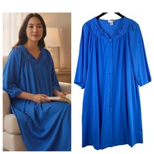 Shadowline Sz 1X 16 18 Nightgown Chemise Blue Embroidered Silky Flowy Comfort Y