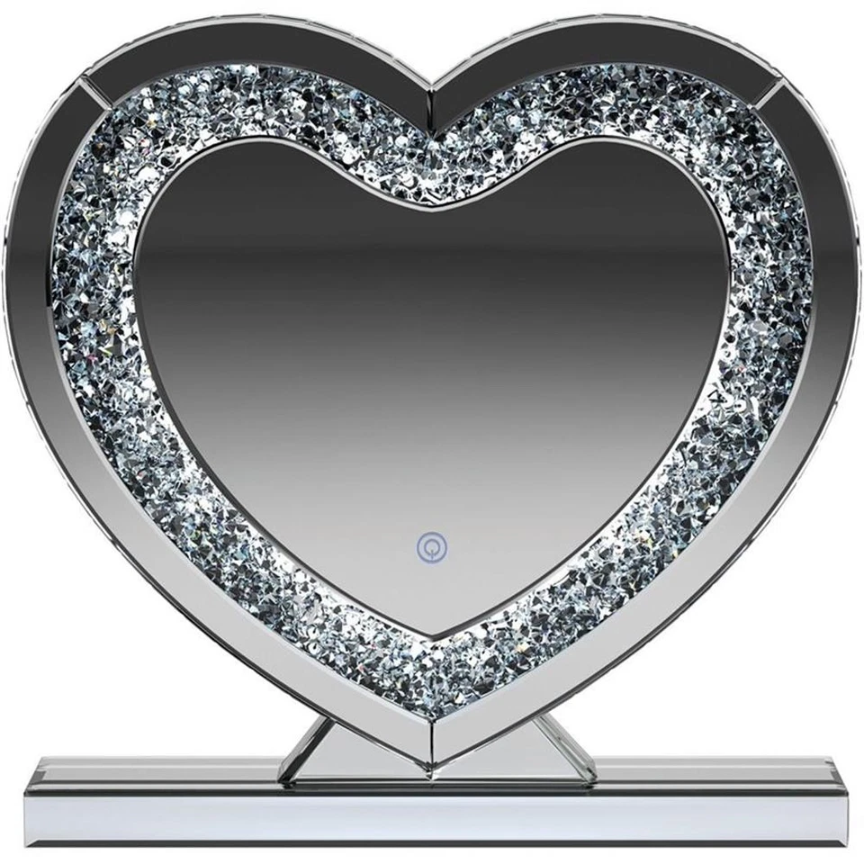 Espejo de mesa Coaster Euston contemporáneo de vidrio en forma de corazón en plata Foto 4 de 4