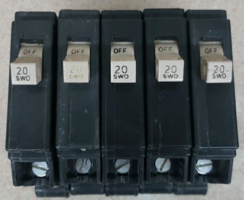 Lot of 5 Eaton Cutler Hammer CH120 Single Pole 20 Amp Type CH Circuit Breaker