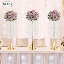 10pcs Crystal Flower Vases Golden Flower Stand Wedding Table Centerpieces Decor