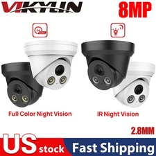 VIKYLIN 4K 8MP 24/7 Full-Color/IR Night Vision Turret IP Camera MIC White/Black