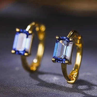 Certified 1.4ct Lab Grown Blue Sapphire Earrings, 18K Gold Vermeil, Duty-free - Image 1 of 4