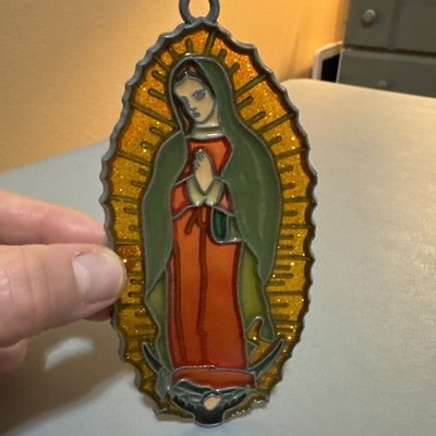 Vintage The Maddona , Virgin Mary  Sun Catcher  ''Stained Glass'' Acrylic Metal