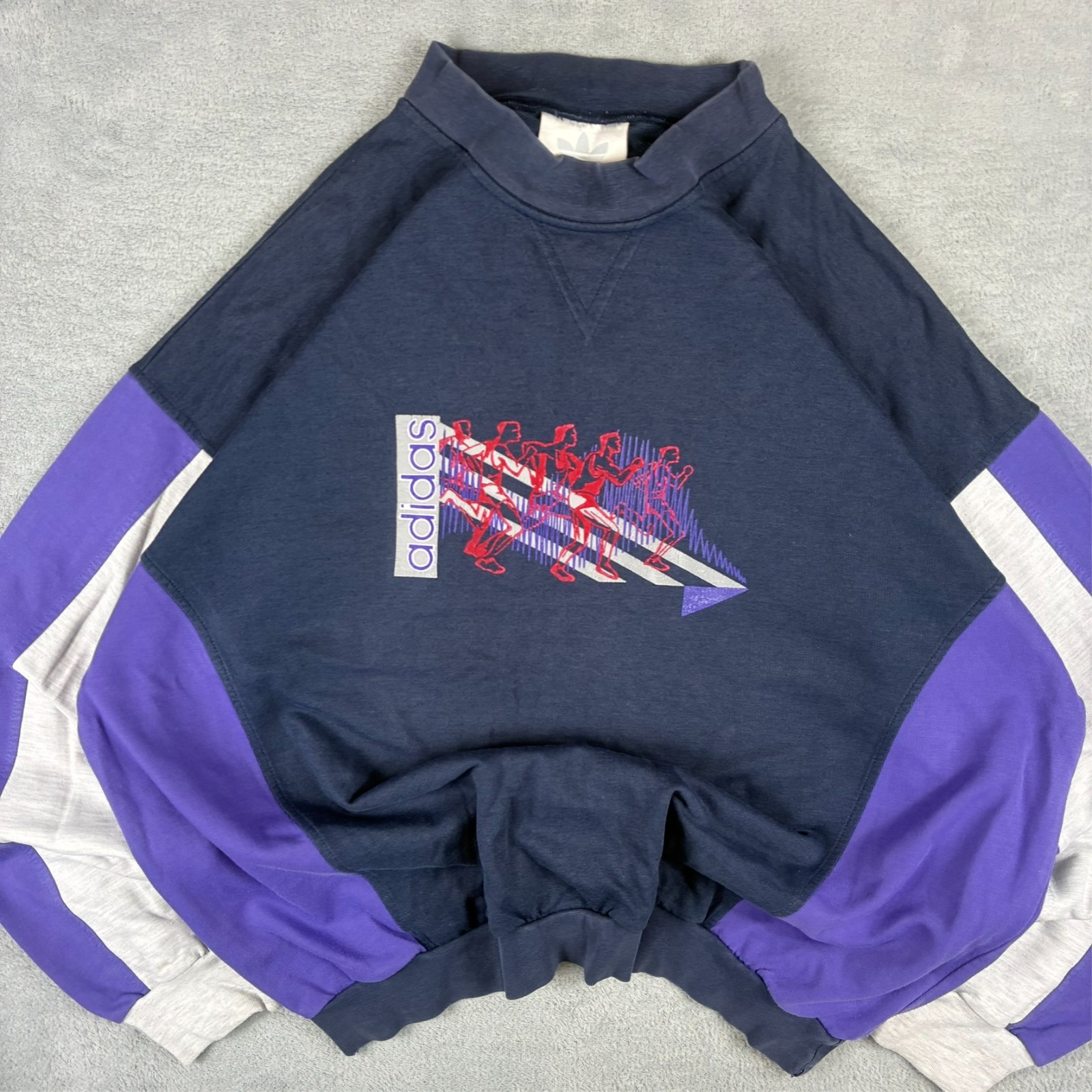 VTG Adidas 90's Purple Navy Olympics Running Sz 42/44 Oversized Large Sweatshirt image 3
