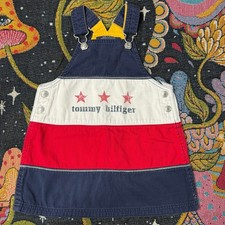 Vintage 90s Y2k Tommy Hilfiger Striped Stars Overall Dress Americana Girls 3T
