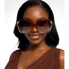 CHIC Oversized Fashion Sunglasses Women Gradient Lenses Gold Flower Accents 2026