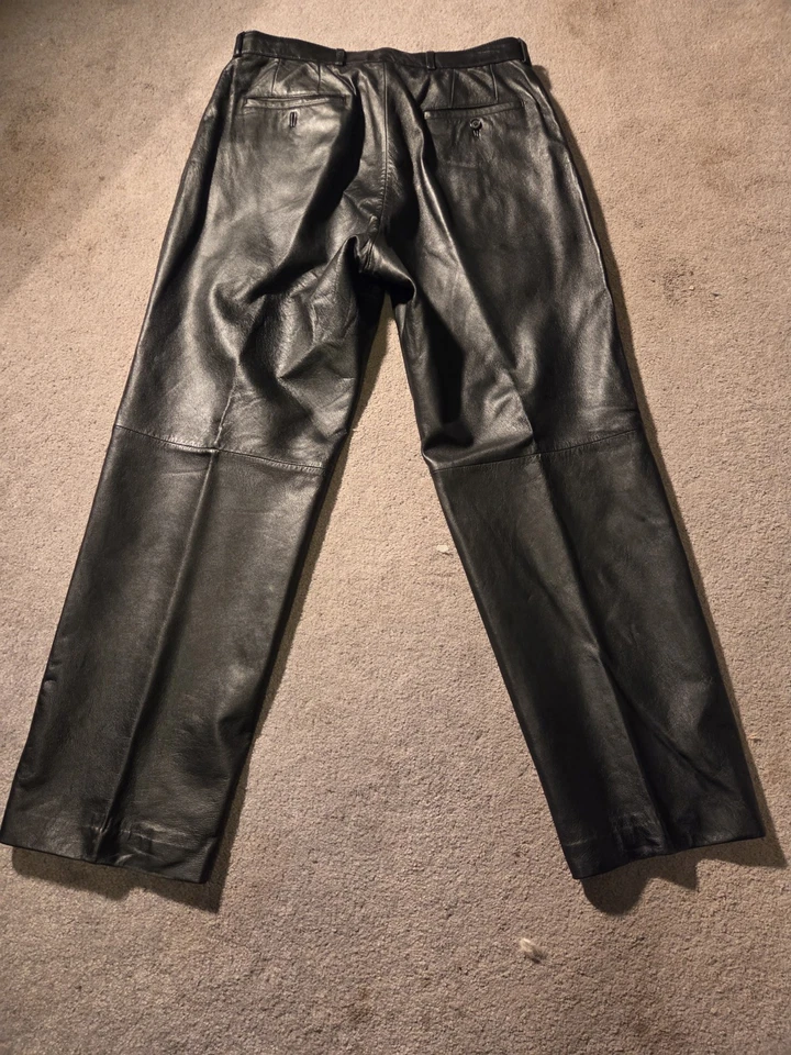 Mens Genuine Alfani Leather Pants Polyester Lining 34x30 - Image 2 of 4
