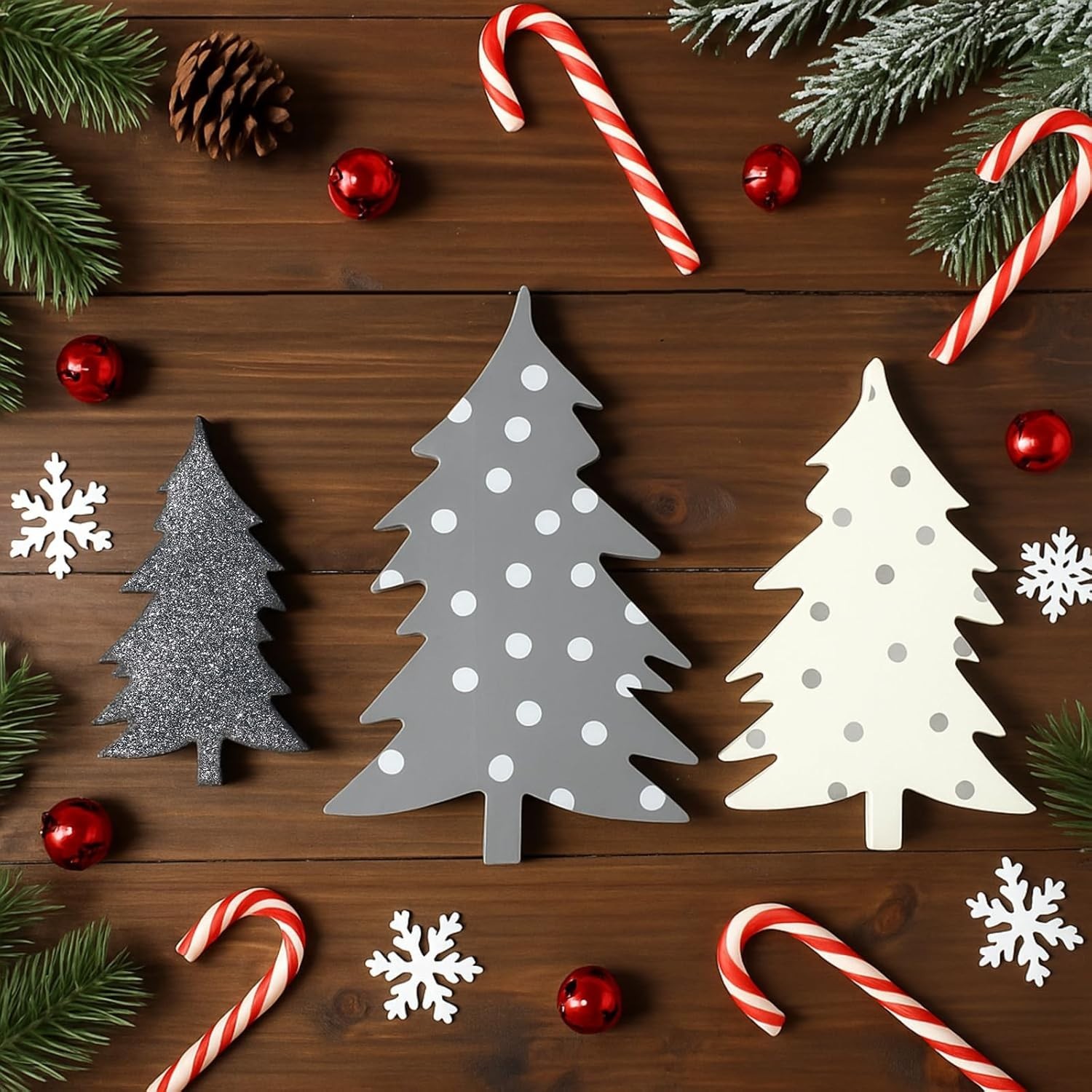 Chunful 3 Pcs Farmhouse Wooden Christmas Tree Sign Tabletop Decor Rustic Gray Wh