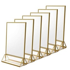 6Pack 4 x 6 Clear Acrylic Sign Holder with Gold Borders and 4x6" Vertical