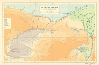 Qattara Depression & Umgebung Libyen Ägypten Grenze. John Ball / RGS 1933 Karte