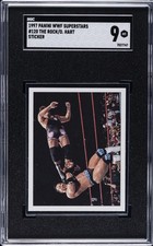 1997 PANINI WWF SUPERSTARS STICKER #120 THE ROCK ROOKIE RC O. HART SGC 9