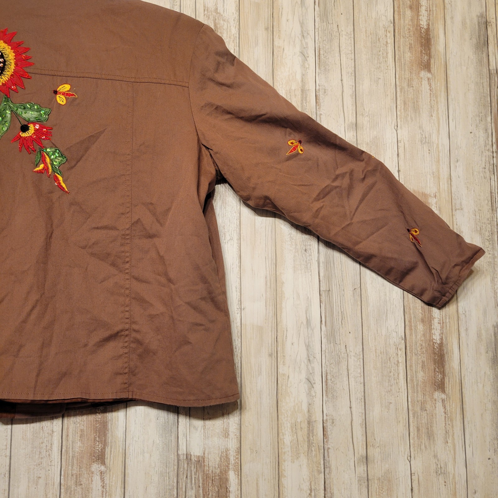 Tapestry Patch Brown Jacket Sequin Sunflowers & D… - image 6