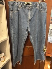 Harley-Davidson men's light blue denim jeans with a frayed, cut-off hem 42”x 34”