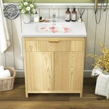 31" Bathroom Vanity w/Ceramic Sink Modern Freestanding Vanity Cabinet w/ 2 Doors