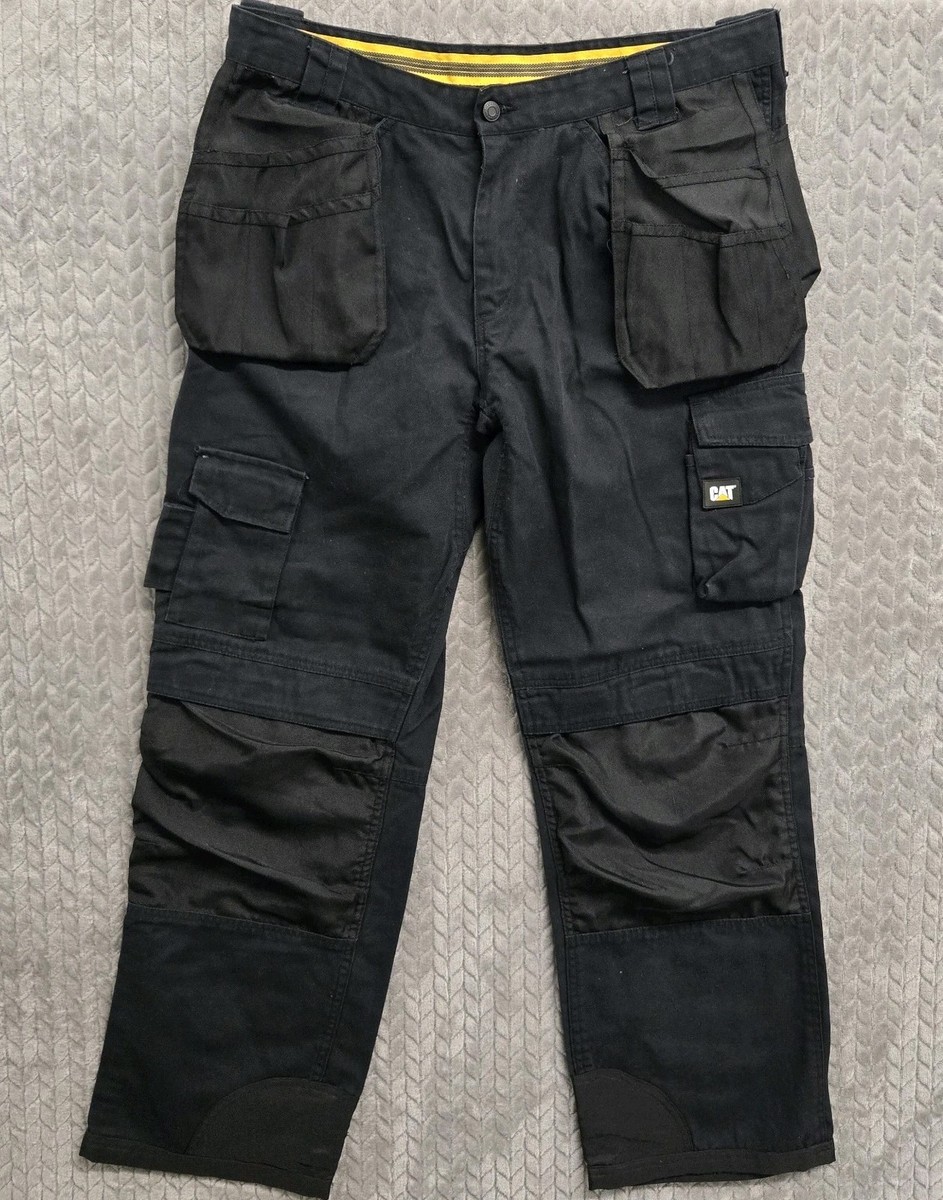 Cat Workwear Mens Black Cargo Work Pants Caterpillar Trademark