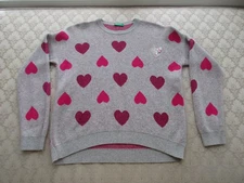 United Colors Of Benetton Kid Girl's Grey w/Allover Hearts Sweater, Sz 10-11Y