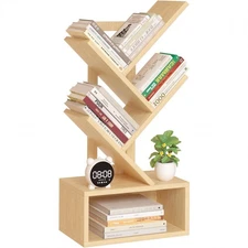 Small Tree Book Shelf,5 Tier Black Tree Bookshelf,Wood Desktop Bookcase,Moder...