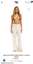 Aviator Nation Cream Wide Leg Sweatpants with Rainbow N Logo