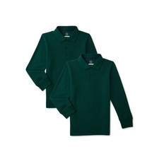 Wonder Nation Boys Uniform Long Sleeve Polo Shirt, 2-Pack, Deep Forester Size S
