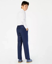 Calvin Klein Husky Boy's Flat Front Slim-Fit Trousers Navy Blue Size 18 NWT