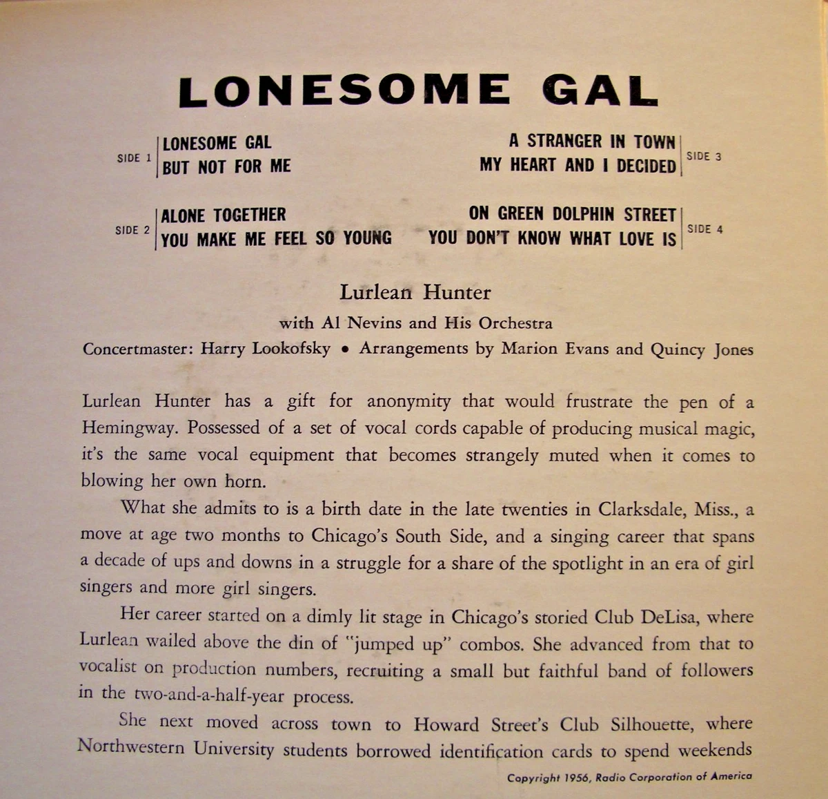 LURLEAN HUNTER ~ LONESOME GAL ~ 1956 ~ 2 - 45 RPM EP'S ~  RECORDS NM  COVER NM