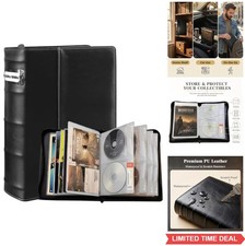 DVD Storage Binder 56 Discs Leather CD Case Zipper PU with 28 Booklet Pockets
