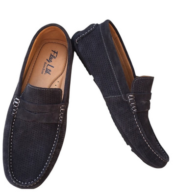 MEN S Flag LTD. Morgan Kidsuede Leather Perforated Penny Loafer Moccasins 