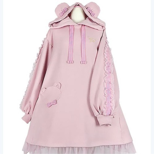 Angelic Pretty Bear Stripe Ribbon Cutsew One Piece Dress Hooded Kawaii