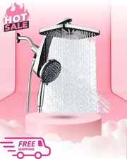 High Pressure Rain Shower Head w/ Handheld, 10 Spray Combo, Power Jets
