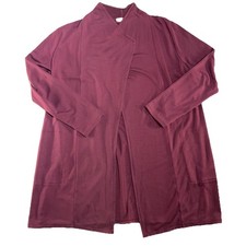 Pure J Jill Luxe Tencel Cardigan Large Red Burgundy Open Stretch Comfort Soft