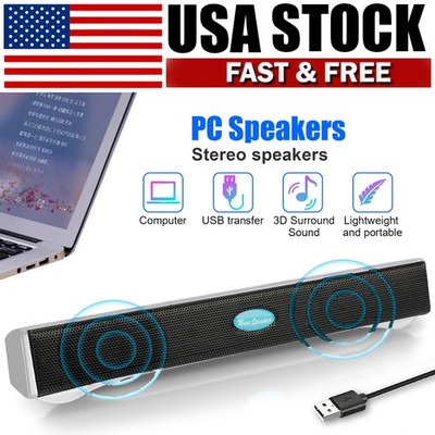 USB Wired Computer Speakers Soundbar 2.0 Stereo Bass Sound for Desktop PC Laptop