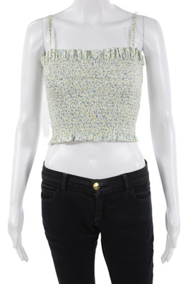 Petersyn Women Cropped Camisole Black Floral Square Neck 100% Cotton Size XS