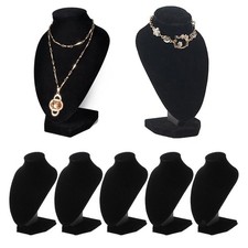 Pack of 5 Black Velvet Necklace Bust Display Stands Chain