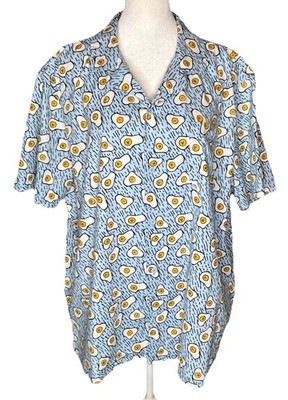 Abound Button Up Shirt Cotton Blue Egg Print Short Sleeve XL