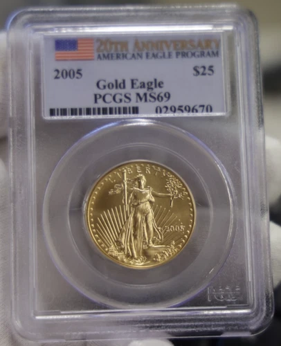 2005 US Gold Eagle $25 1/2 oz PCGS MS69 25th Anniversary