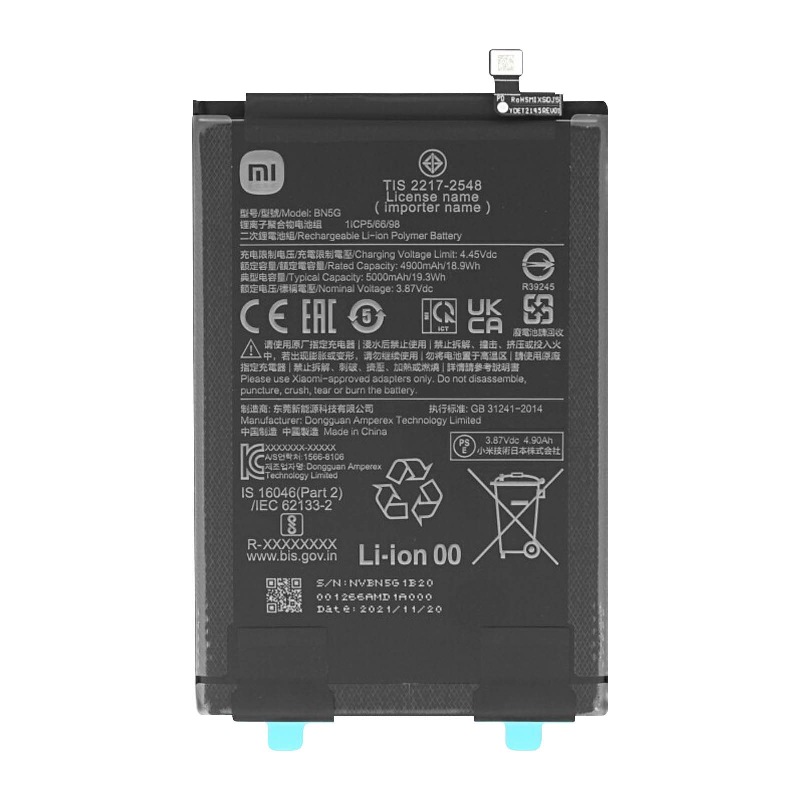 Batterie pour Redmi 10A Xiaomi BN5G haute capacité 5000mAh longue autonomie Li-ion