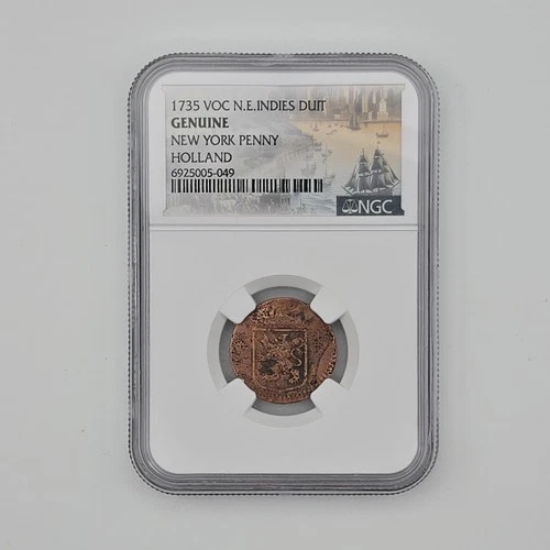 1735 VOC New York Penny Duit NGC Genuine Colonial Era Coin