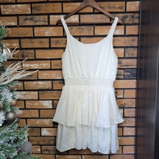 NWT Express Medium Ivory Fit And Flare Tiered Dress Gold Metallic Shimmers Mini