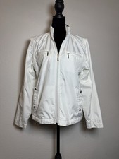 Izod XFG Womens M White Windbreaker Jacket Full Zip Convertible Sleeves to Vest