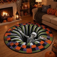 3D Skeleton Optical Illusion Round Area Rug