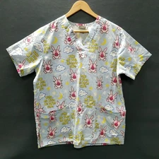 VTG Y2K It's Happy Bunny Jim Benton Pattern Women's Scrub Top Size Medium